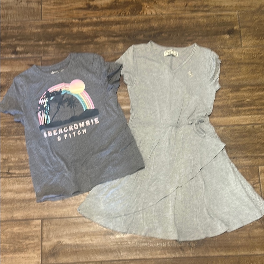 Abercrombie & Fitch Girls Light Gray Wrap Dress and Tee Bundle Size 9/10